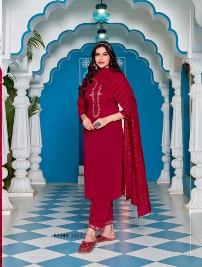 BYC-53349-PRAGUE-Designer Beautiful Silk Readymade Kurti Pant And Dupatta